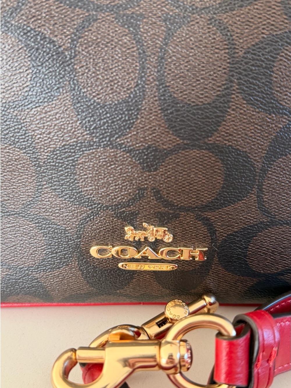 Coach Brown Signature Canvas Crossbody with Red Trim - Picture 2 of 7